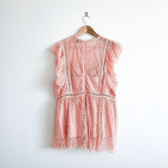 Suzanne Betro Womens Lace Ruffled Tunic Babydoll Blouse Lined Blush Pink 2X - Picture 2 of 8